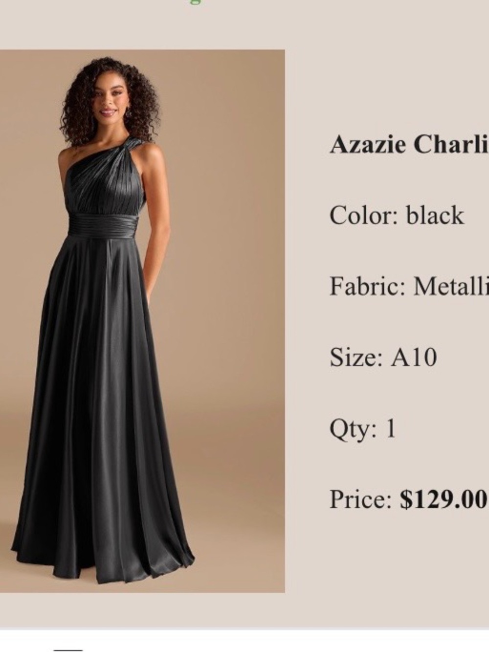 Azazie One-Shoulder Black Metallic Satin Evening Gown